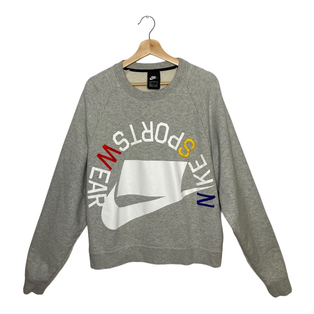 Nike Sportswear Crewneck French Terry AR1622-050 Swoosh Spell Out Gray Sz Small